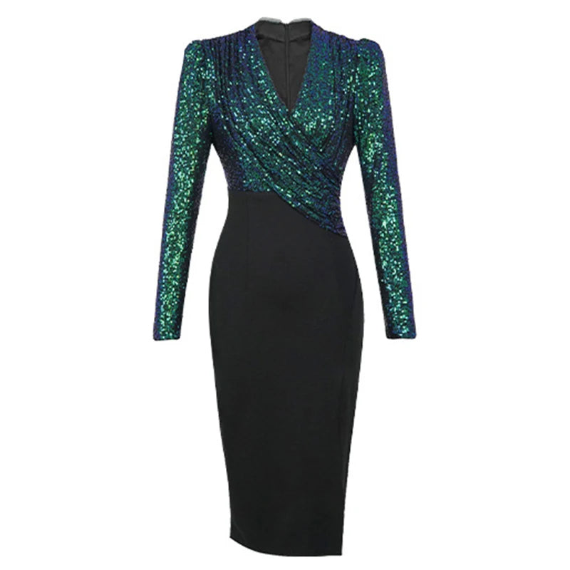 black dress with green sequins Custom Emerald green & Black sequin prom dress /Measurements: B:32 W:26