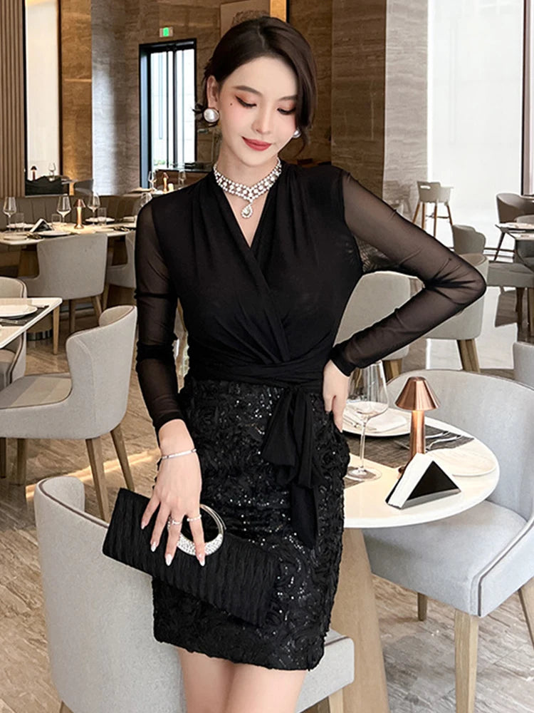 knee length dresses for ladies Yara Mesh Party Dress main image 1