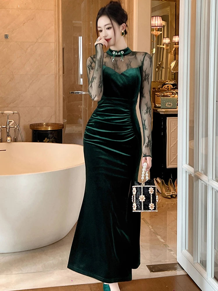 LOOK 862 VELVET GOWN WITH STONES