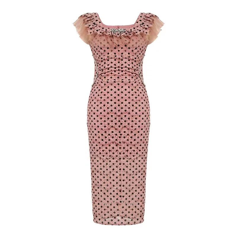knee length dresses for ladies Polka Dot Mesh Puff Sleeve Dress – Wild At Heart Boutique main image 0
