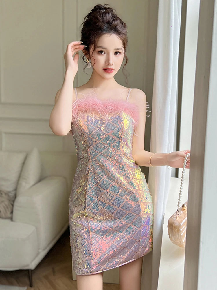 pastel glitter dress Rainbow Sequin Tiered Dress – belle: a shop for girls main image 1