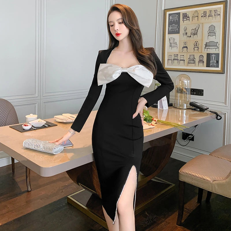 black dress with white accent The Eloise Dress in Black Chantilly Lace 0 / Black Chantilly Lace