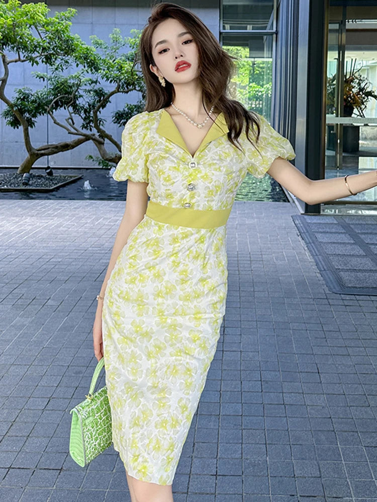 Chic Yellow Floral Print Summer Dress on Luulla