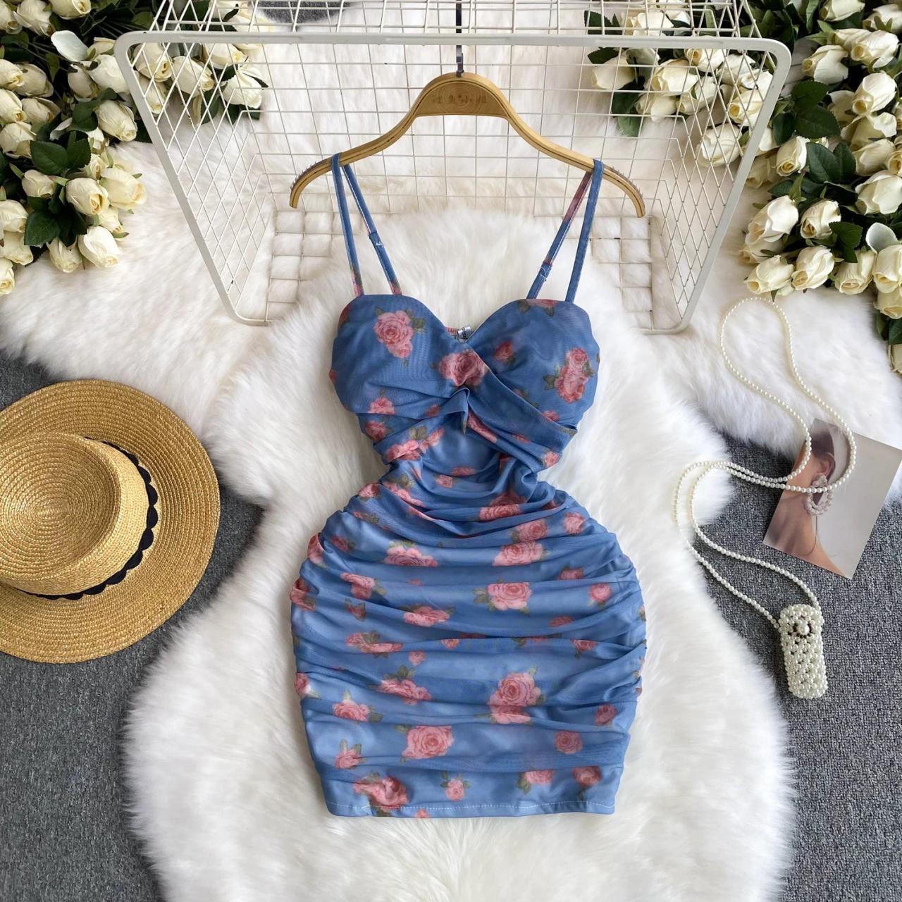 Sweet Floral Strap Dress Bodycon design for Casual Wear