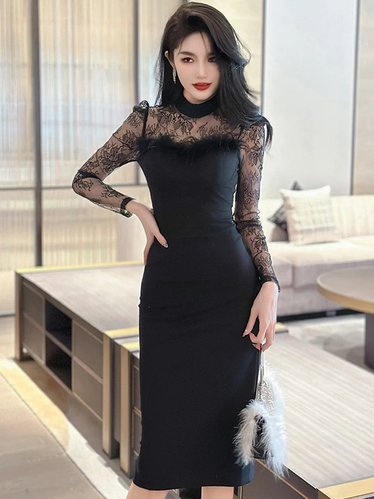 lace ruffle sleeve maxi dress in wine Wine Red Ruffle Mesh Midi Dress – HEYFANCYSTYLE main image 1