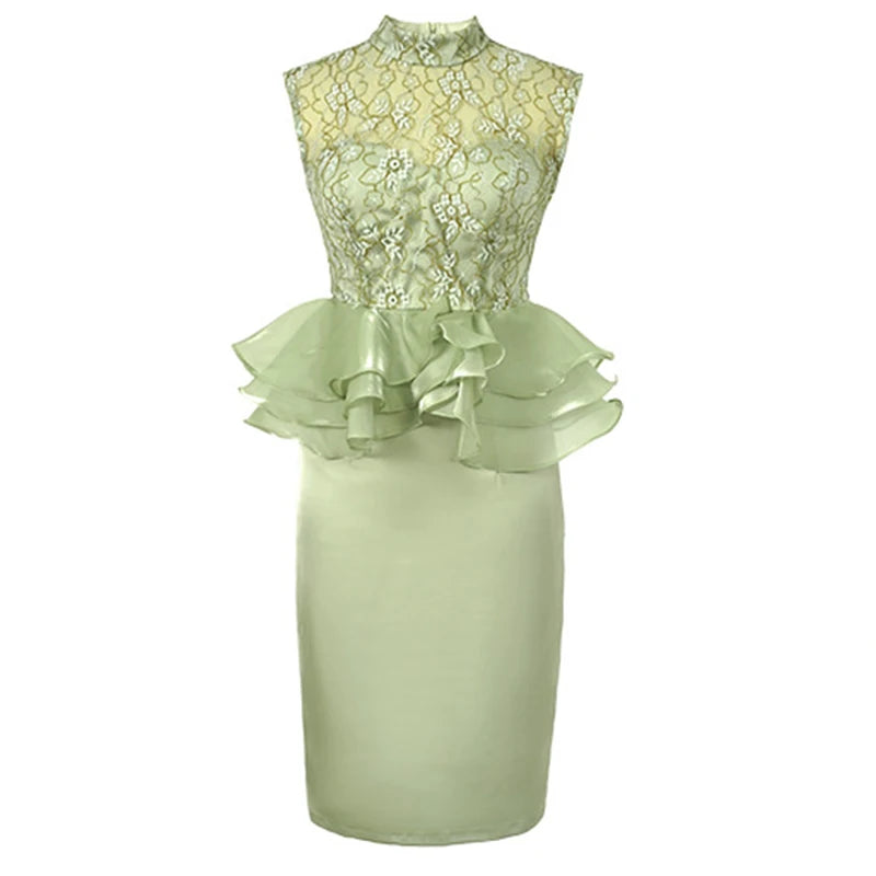 green lace peplum dress Mint Green Peplum Dress With Sheer Sleeves