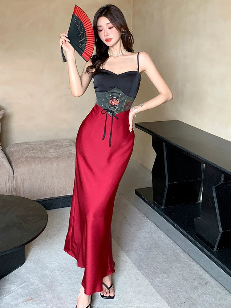 Summer Vintage Sexy Strap Evening Dress Women Clothes Elegant Chest Wrapped Slim Mermaid Maxi Long Party Club Prom Robe Vestidos