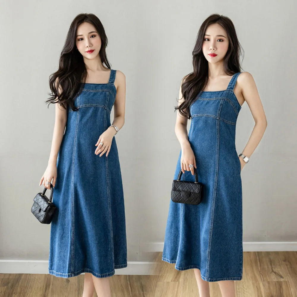 Sleeveless denim maxi dress best sale