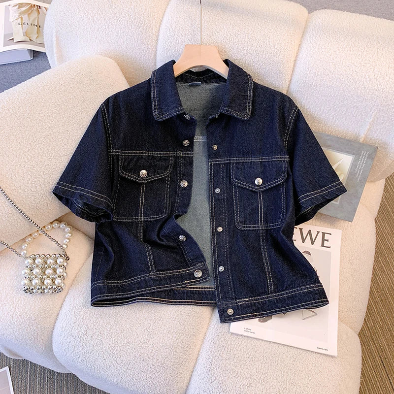 short denim jacket for dresses This cropped denim jacket with SHORT SLEEVES is what Ive been needing in  my life also, how cute is this tiered maxi dress??, Linked in Bio   Comment ME for deets!, . . .
