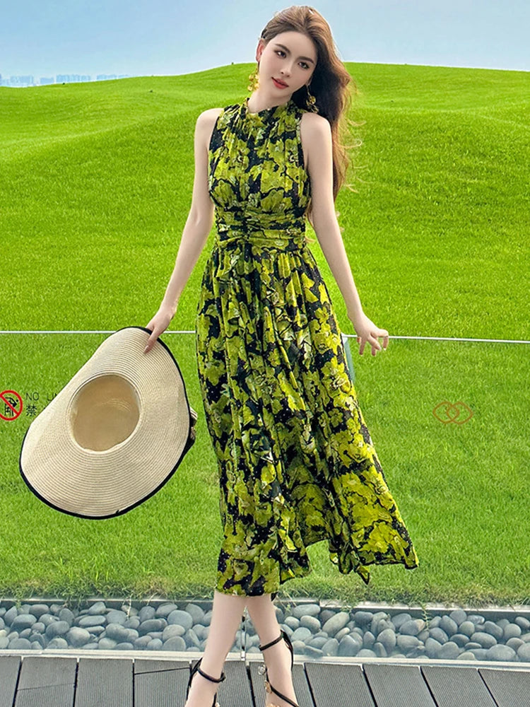 Floral Maxi Dress with Wide Brim Hat