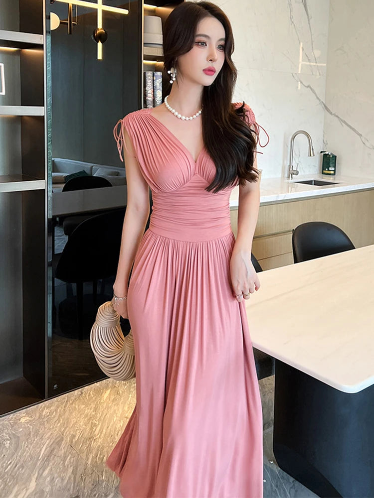 Womens Sleeveless Pink Pleated Evening Gown on Luulla