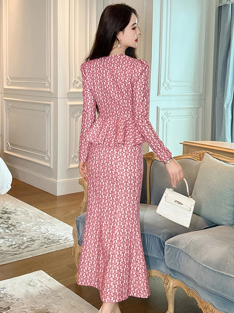peplum dress suit White Peplum Skirt Suit Set: Blazer and Maxi Skirt