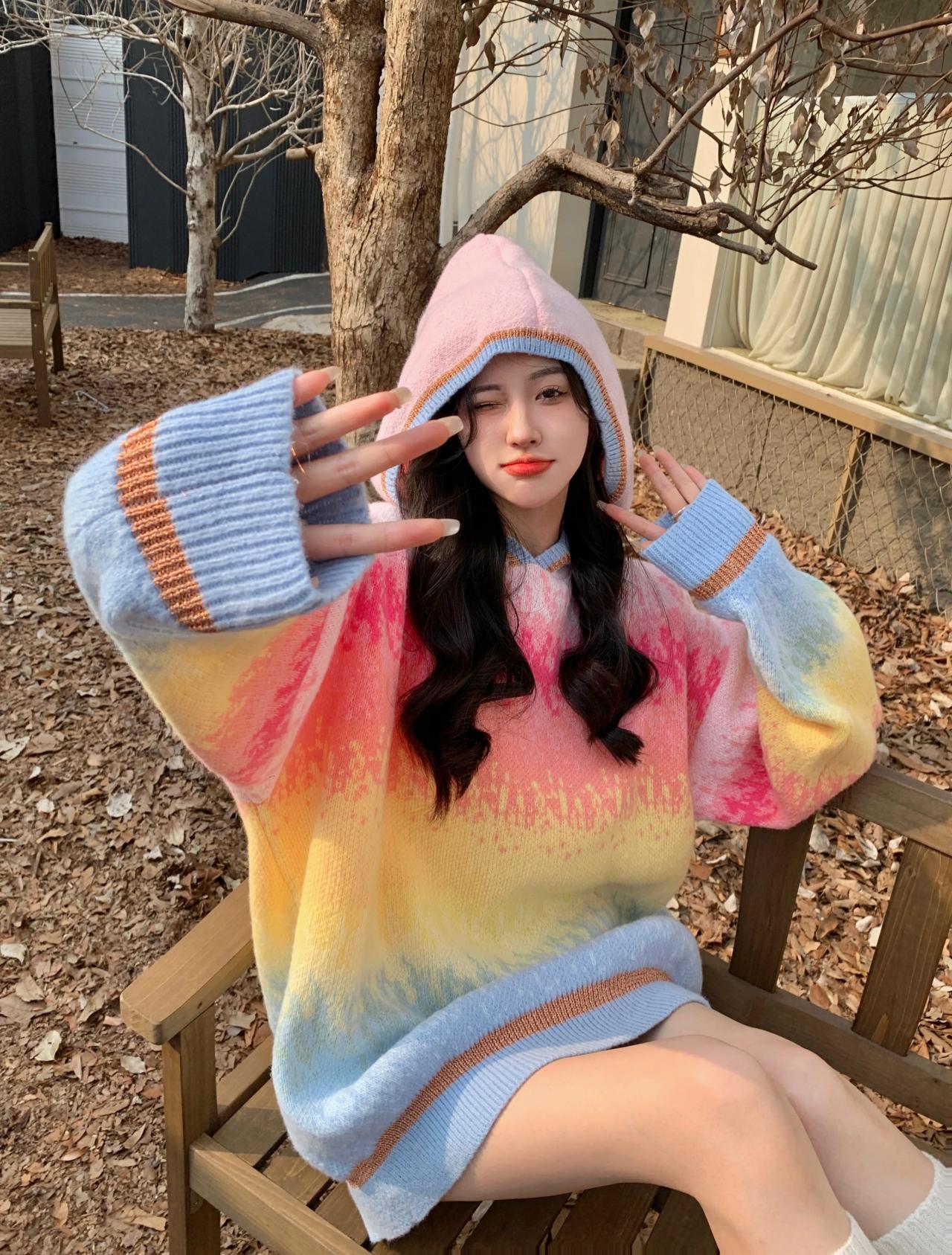 Cozy Multicolor Oversized Rainbow Hoodie For Women on Luulla