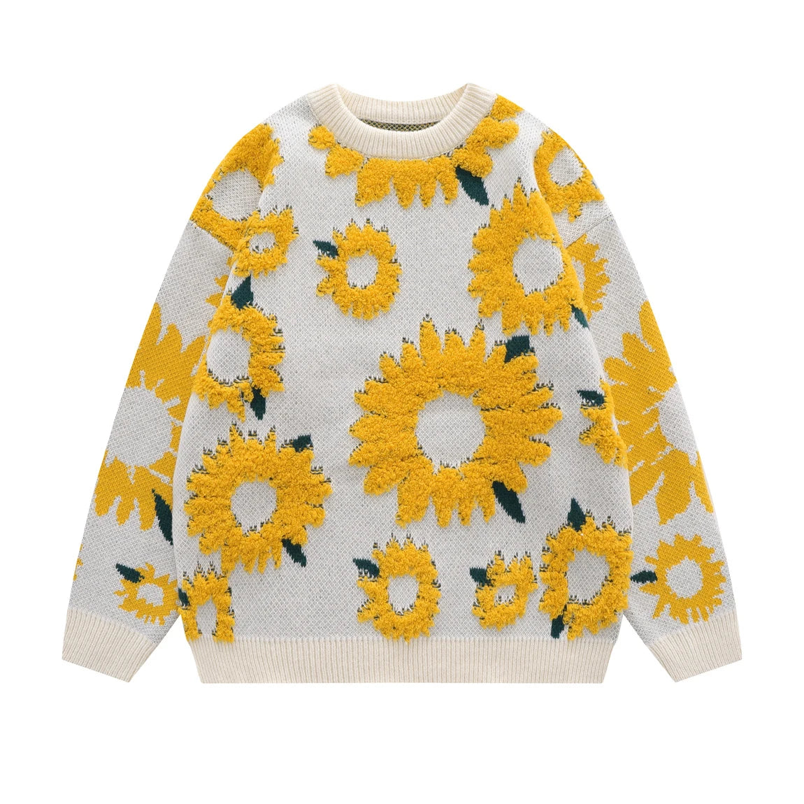Cozy Floral Knit Sweater With Sunflower Pattern E on Luulla