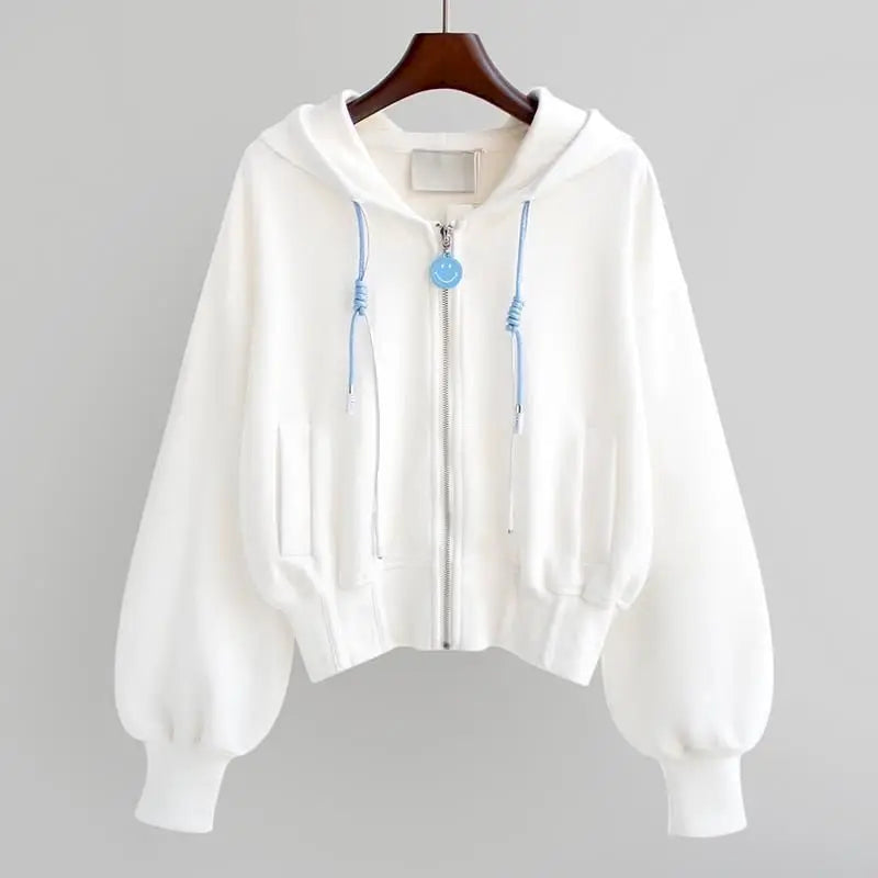 Cozy White Zipper Hoodie With Blue Accents E on Luulla - Main Image