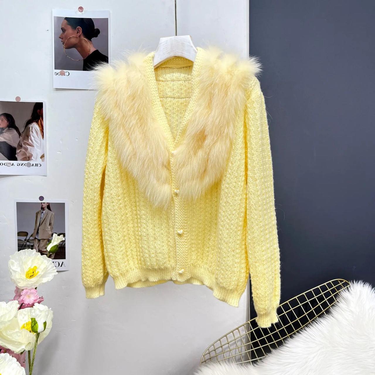 Yellow gold cardigan sweater discount