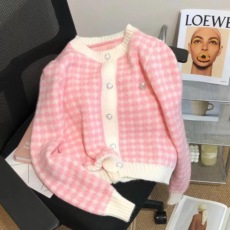 Pink plaid cardigan 2025