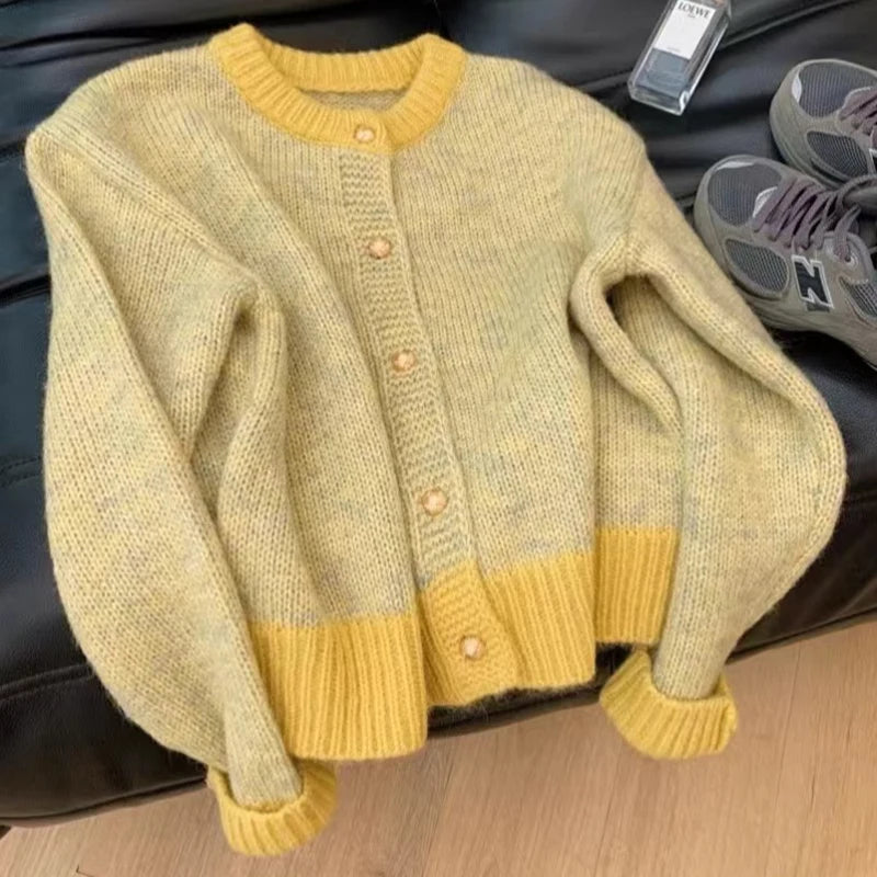 Cozy Button up Sweater With Yellow Accents on Luulla