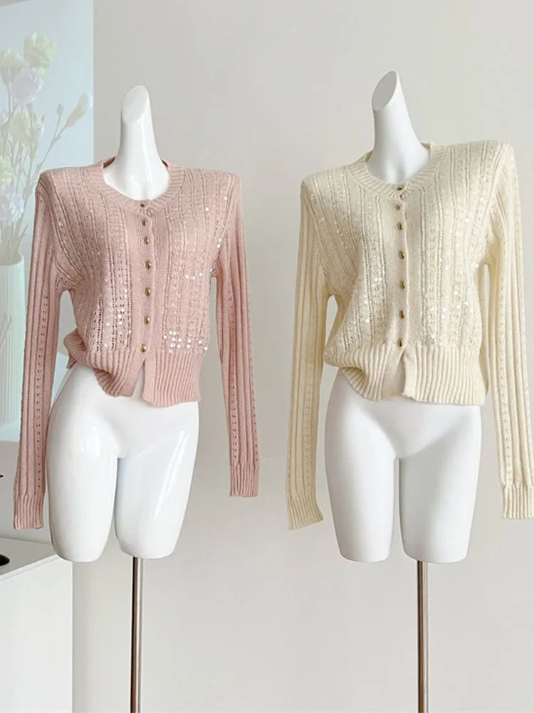 Chic Knitted Cardigan Set In Soft Colors