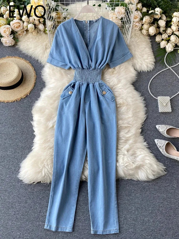 Stylish Womens Blue Belted Jumpsuit Outfit on Luulla