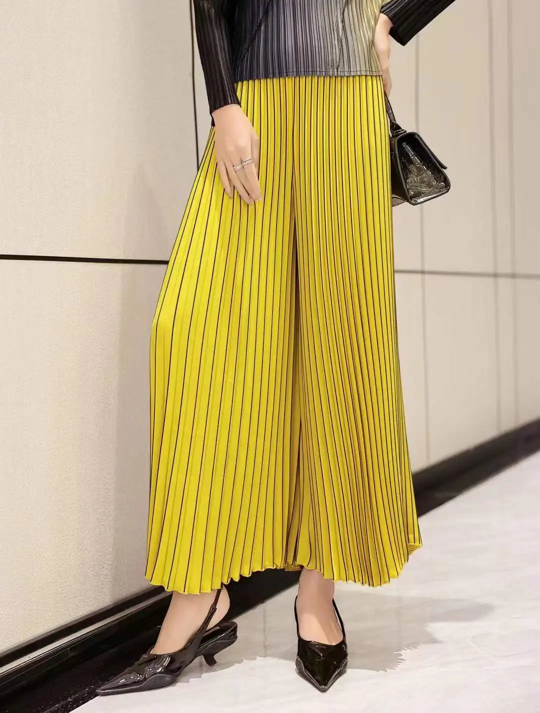 Vibrant Yellow Striped Wide leg Palazzo Pants on Luulla