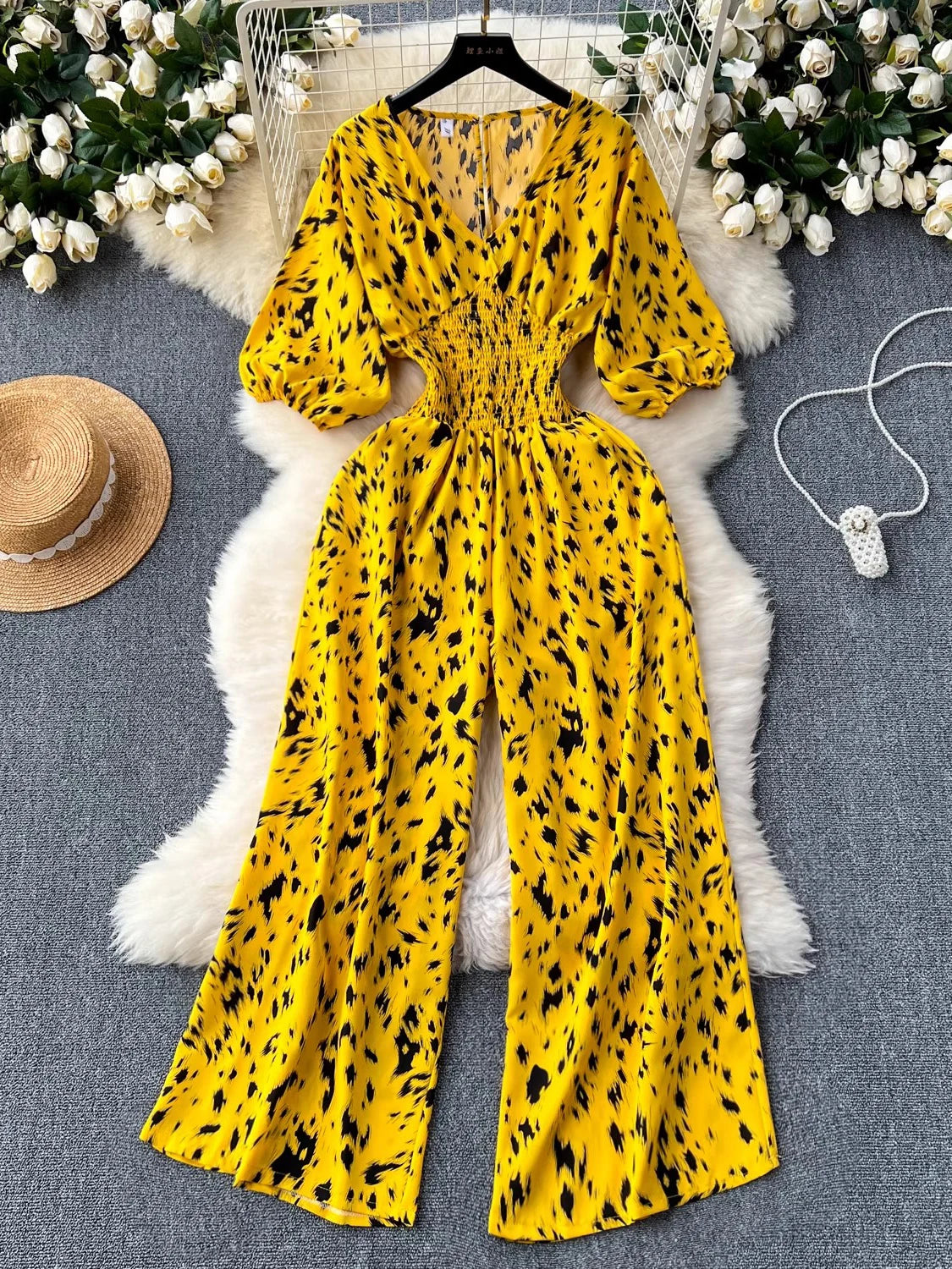 Bold Yellow Leopard Print Jumpsuit For Women