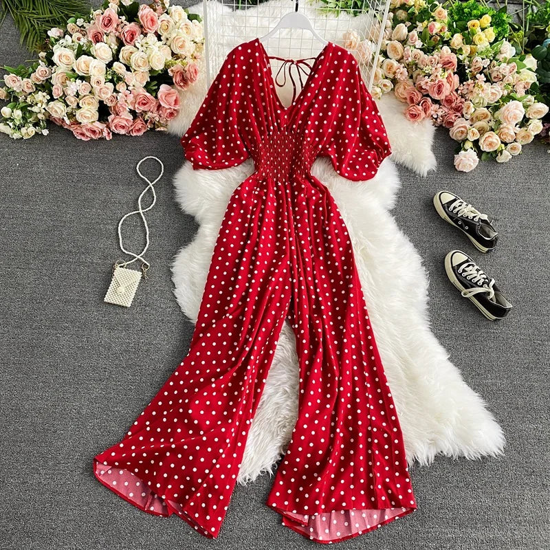 Red flowy jumpsuit clearance
