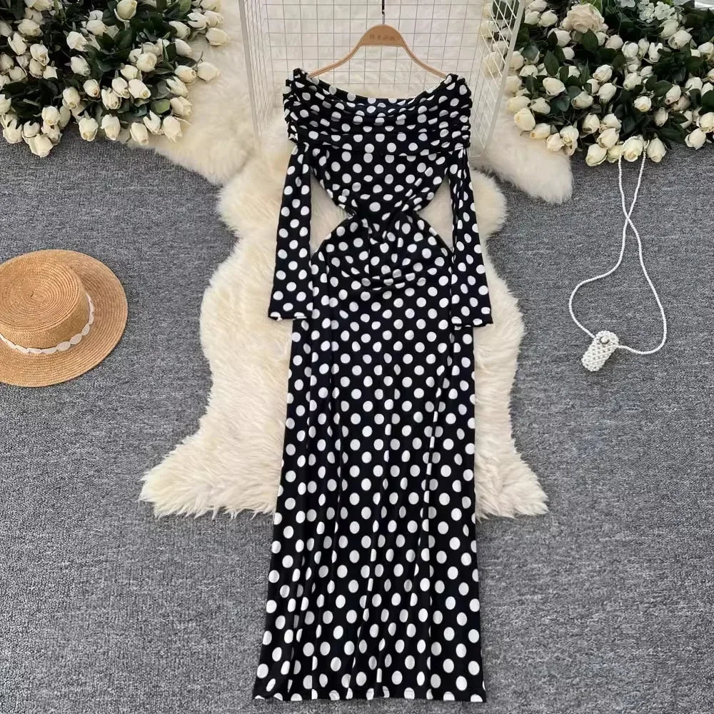 Polka Dot Off-shoulder Vintage Midi Dress