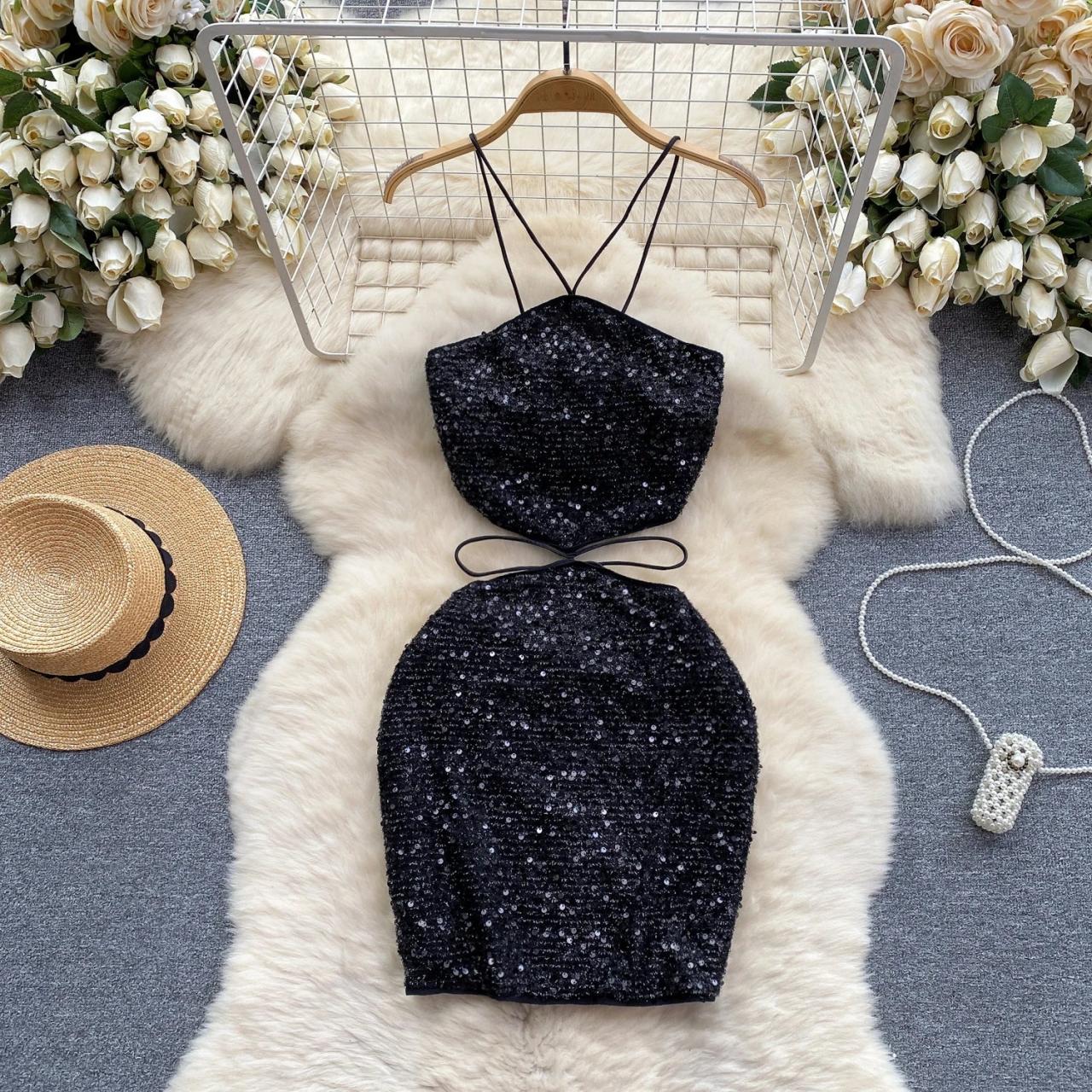 blue dress for baby girl Sequin Sleeveless Slit Dress Red / M main image 0