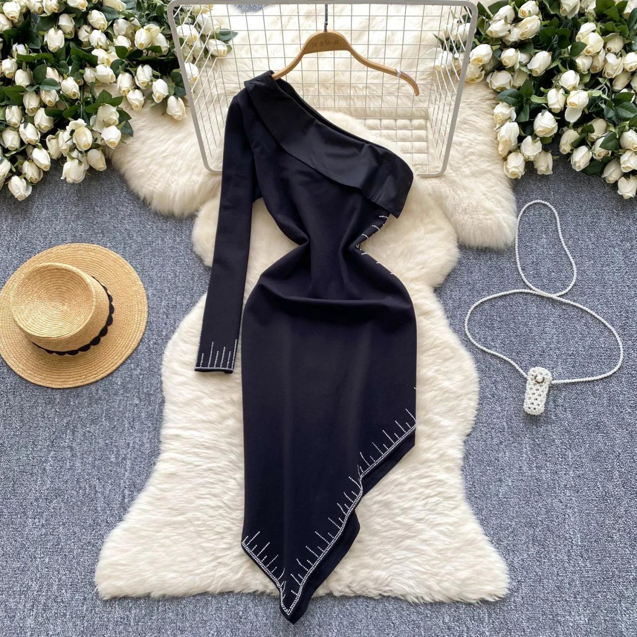blue dress for baby girl Rohe Black Asymmetrical Off Shoulder Maxi Dress main image 1