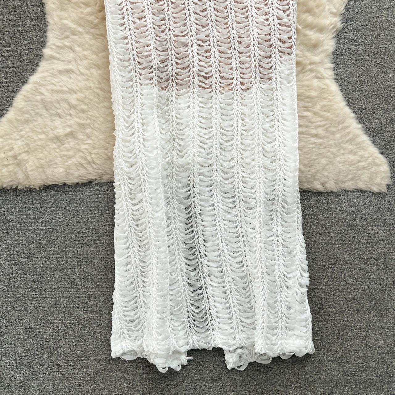 White Crochet Backless Maxi Beach Cover-up Dress on Luulla