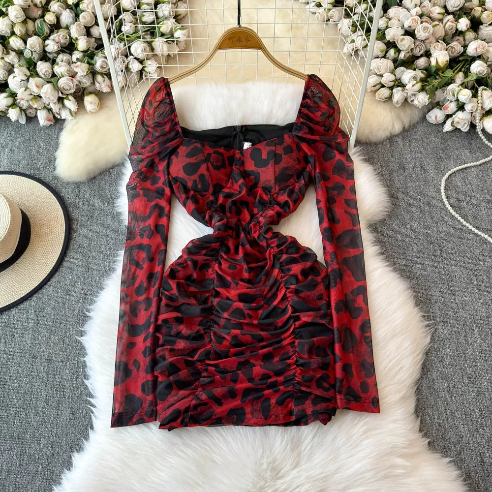 Red leopard print bodycon dress clearance