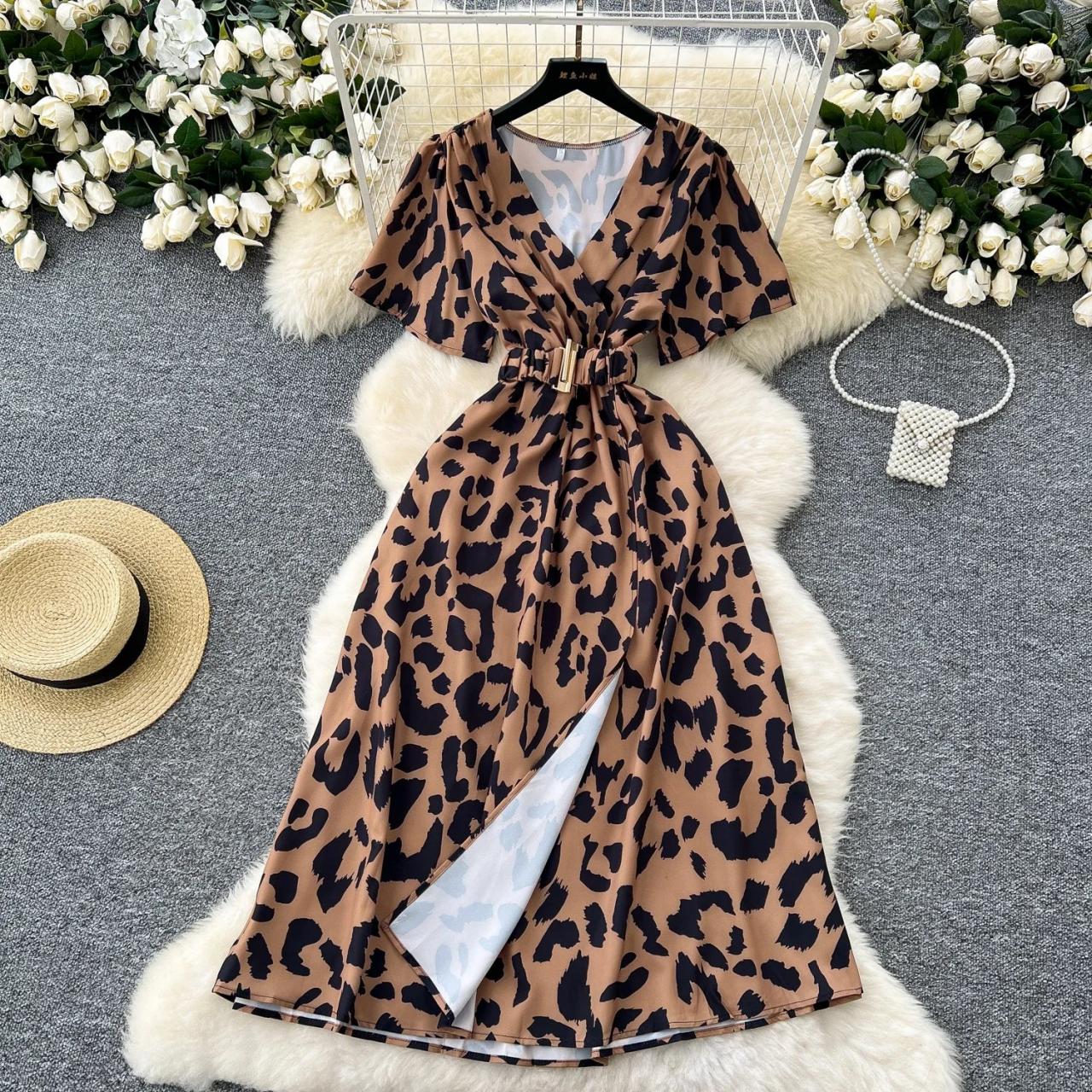 Leopard Print Wrap Dress With Adjustable Belt on Luulla