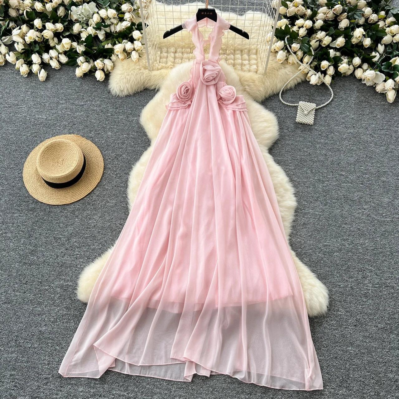 green emerald velvet dress V Neck Pink Lace Long Prom Dresses with High Slit, V Neck Pink Chiffon –  morievent main image 1