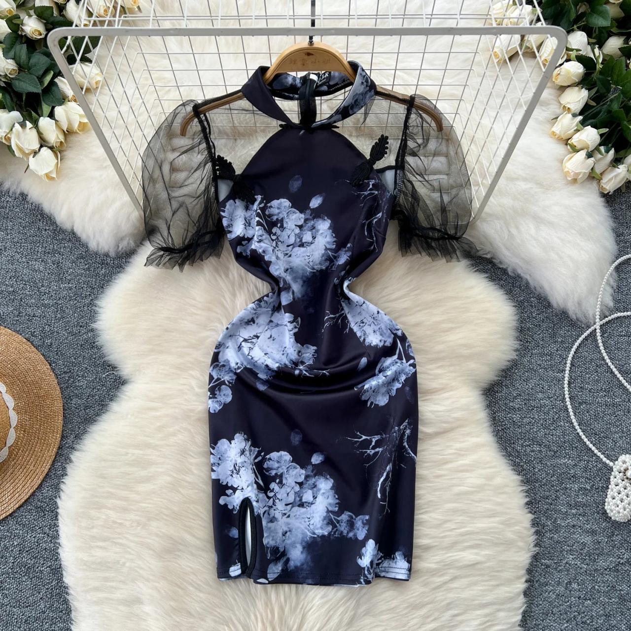 satin floral bodycon dress Strapless Cuff Floral Satin Midi Dress with Column Skirt & Back Bow