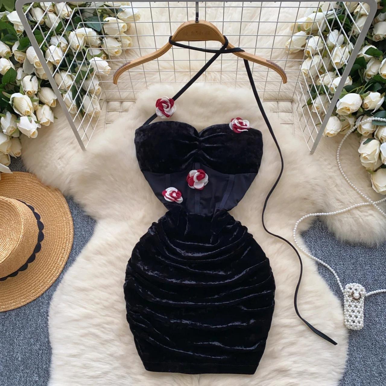 vintage style halter dress Unique Vintage Black Criss Cross Halter Rita Flare Dress main image 0