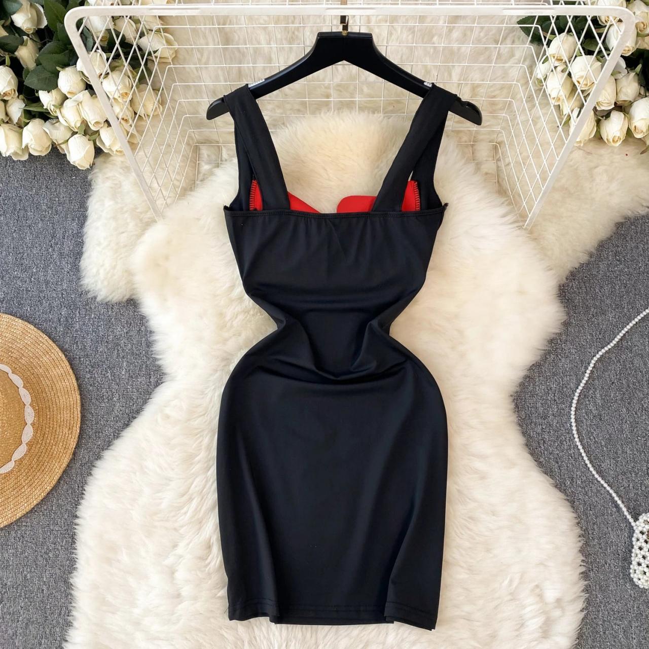 Black Dress with Red Heart Chest Design