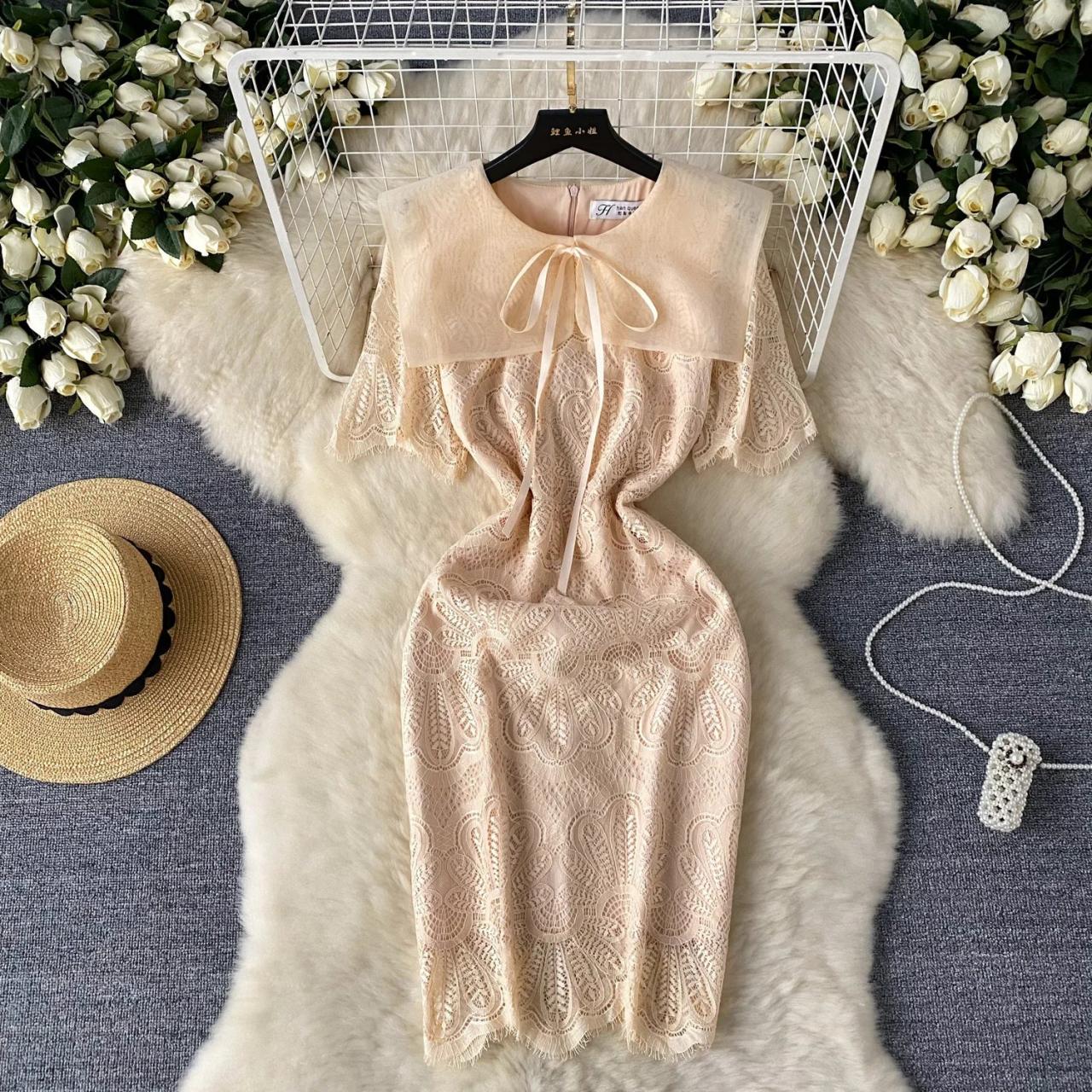 Lace Midi Dress With Vintage Peter Pan Collar