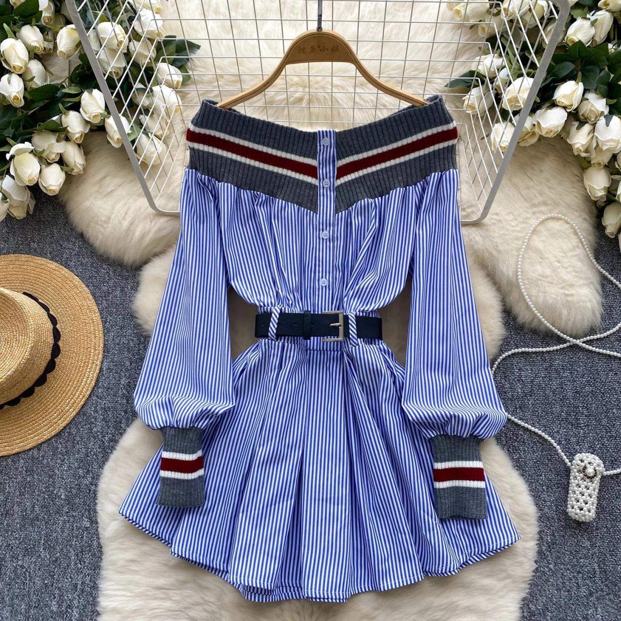 off the shoulder blue striped dress Navy Tie Dye Off Shoulder Smocked Ruffle Maxi Dress