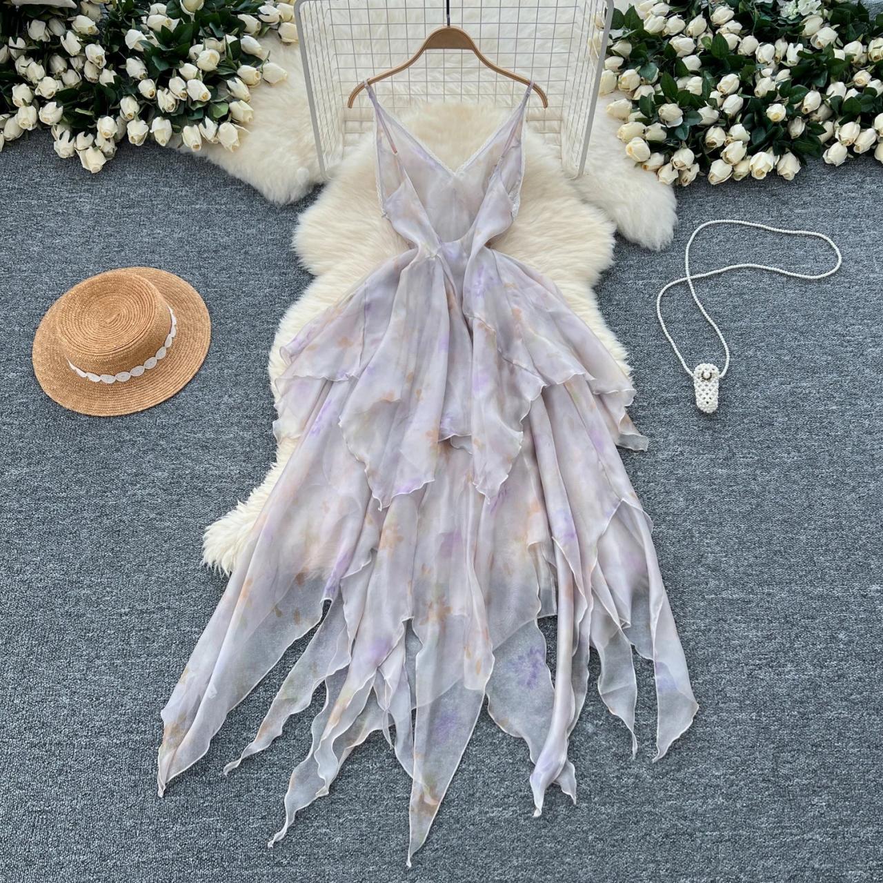 Flowy Pastel Layered Dress With Adjustable Straps on Luulla