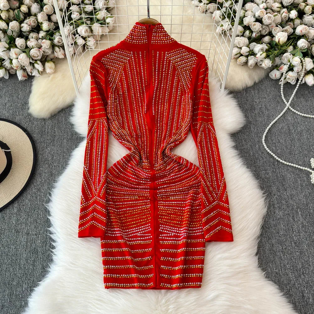 Long sleeve studded bodycon dress deals