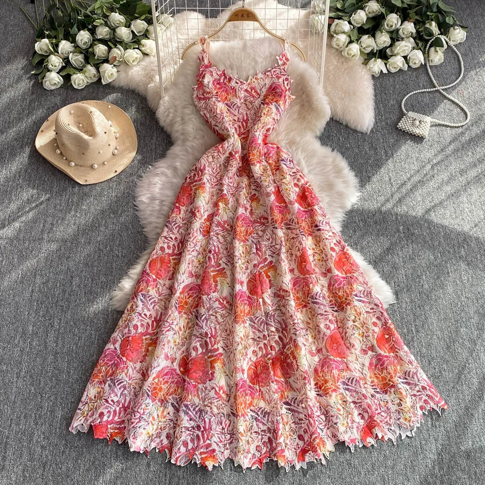 Floral Maxi Dress With Strappy Sleeves Design on Luulla