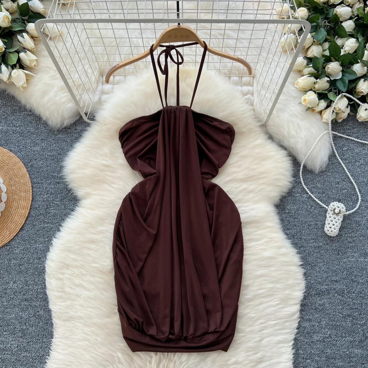 slim fit dress slacks Halter Gathered Dress – Peacock Boutique