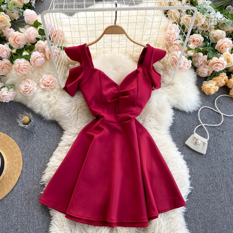 Fashionbeat Off Shoulder Red Ruffled Fit and Flare Dress