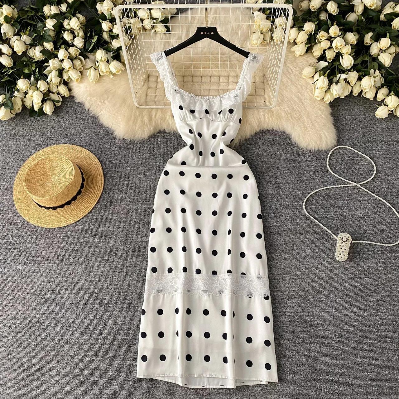 Polka Dot Sleeveless Summer Dress With Lace Accents on Luulla