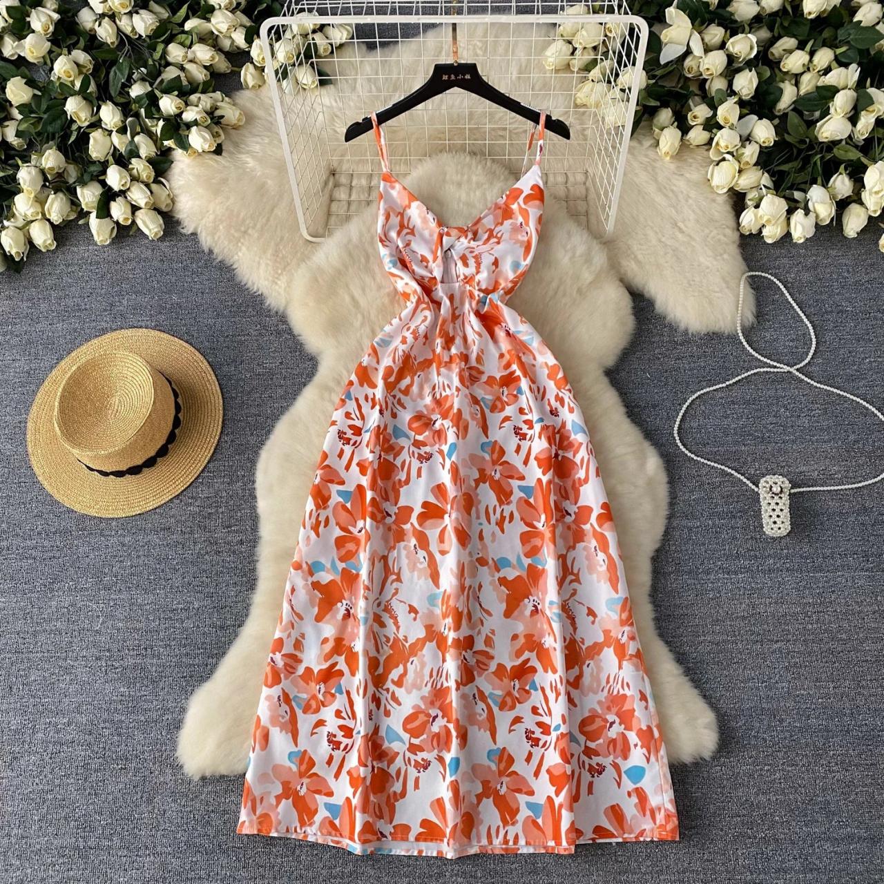 Unique Orange Vibrant Floral Summer Dress Unique Orange Vibrant Floral Summer Dress