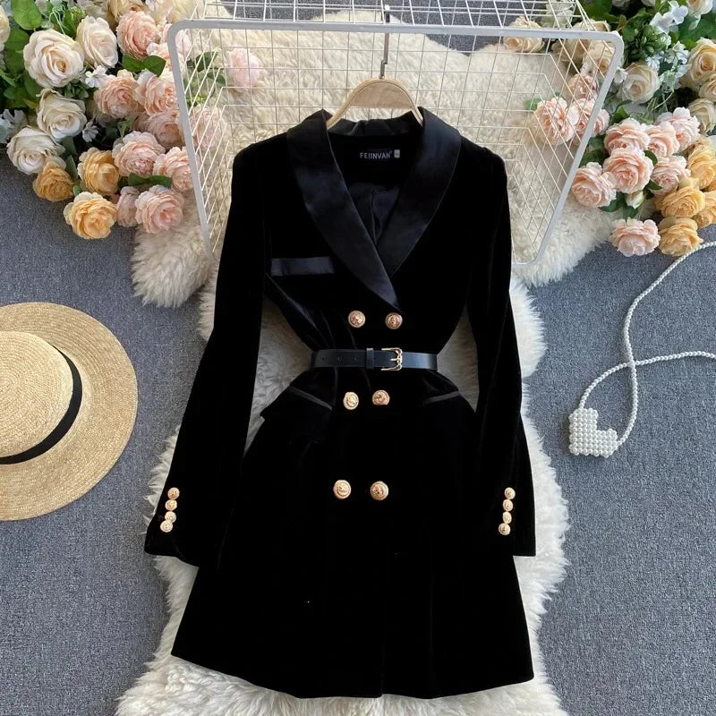 princess polly baby blue dress Elisabetta Franchi - Double breasted blazer dress black main image 0