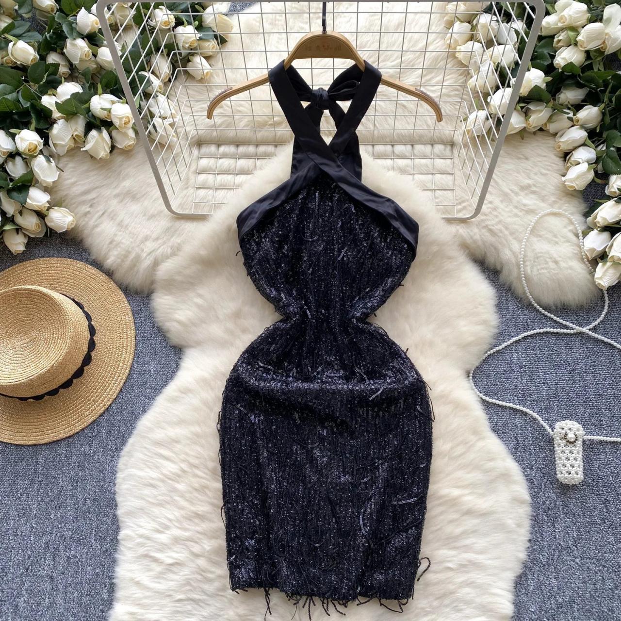 Stunning Black Halter Neck Sequin Cocktail Dress on Luulla
