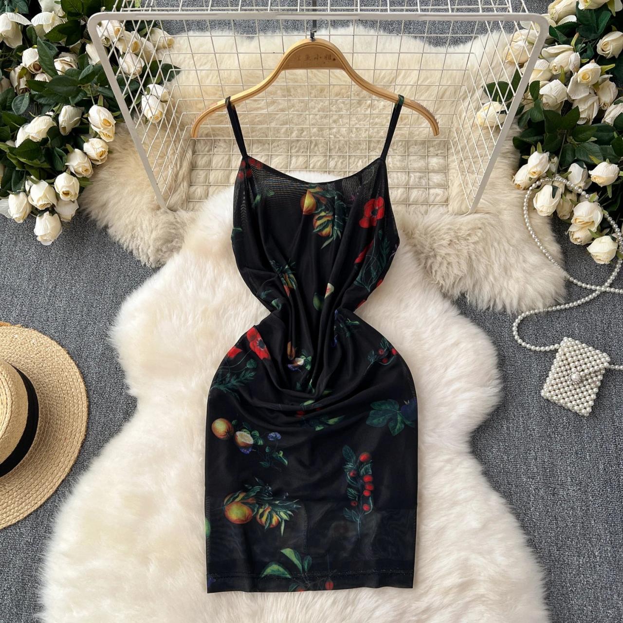 black floral midi slip dress Kieren Floral Slip Dress in Black Multi