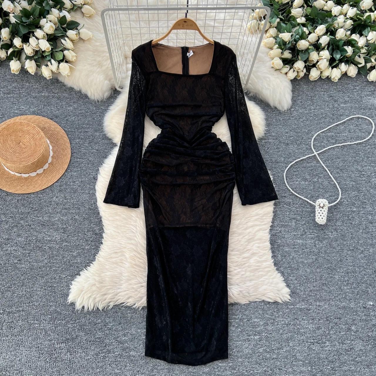 chinese dress ladies Abyss Lace Long Sleeve Velvet Maxi Dress main image 1